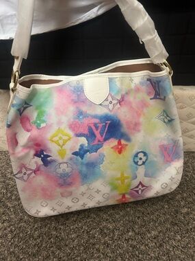 White Multicolor Watercolor Monogram Shoulder Bag